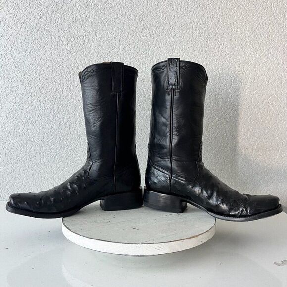 Rod Patrick Mens Cowboy Boots Size 9.5A Womens 11A Black Full Quill Ostrich - Picture 7 of 12
